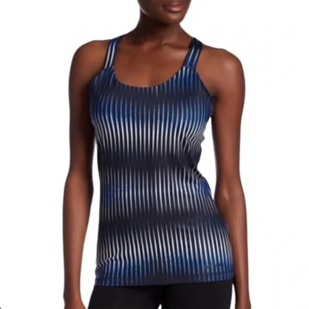 NWOT IVY PARK Blue Black Stripe Racerback Workout Athletic Tank Top Size Small